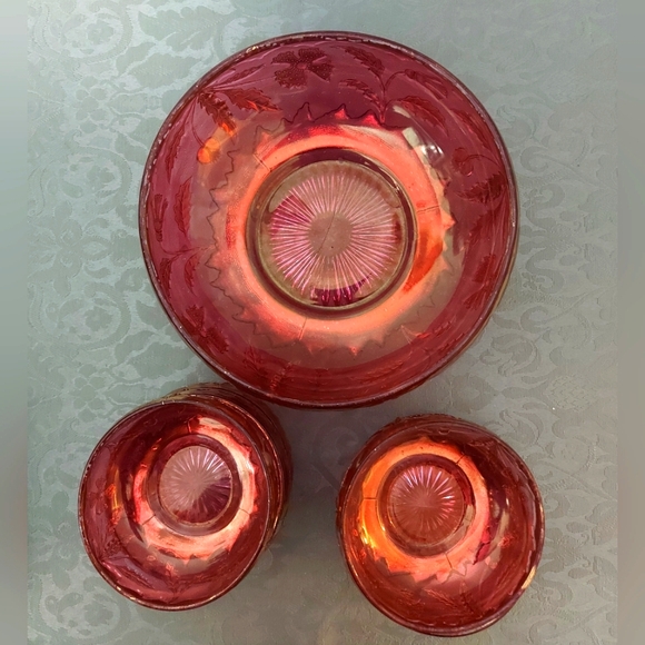 EAPG US GLASS DELAWARE RUBY STAIN/FLASH & GOLD BERRY BOWL SET - Picture 4 of 11